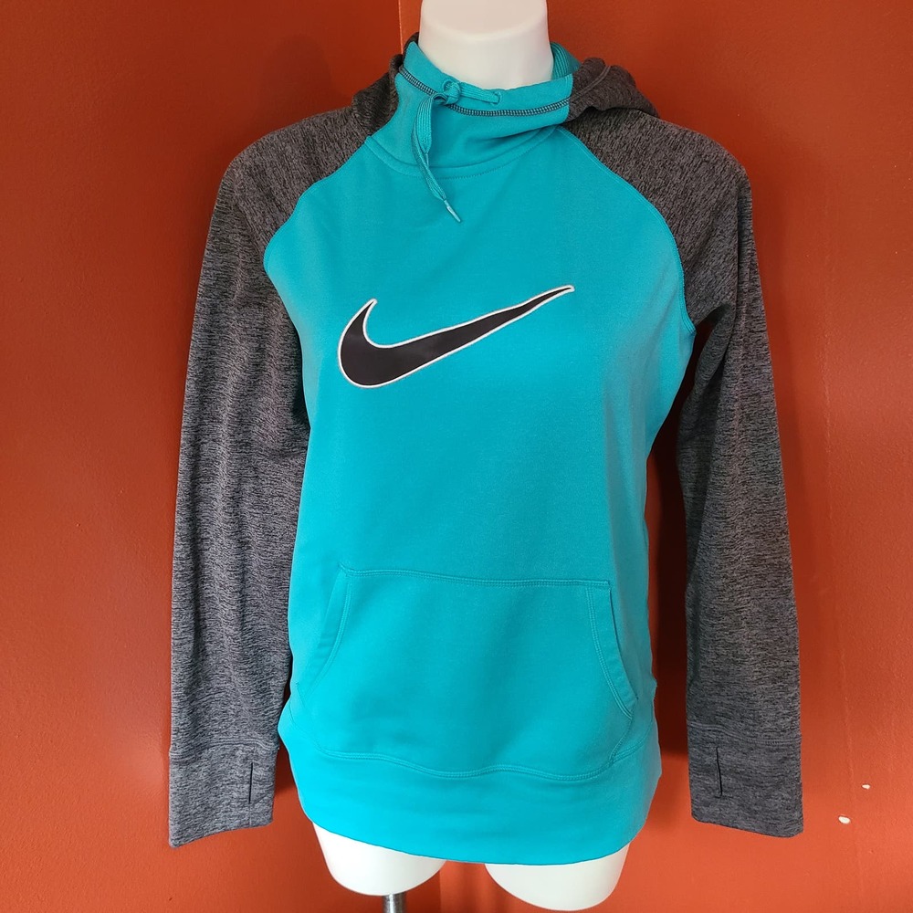 Nike Hoodie Teal and Gray Women's Large